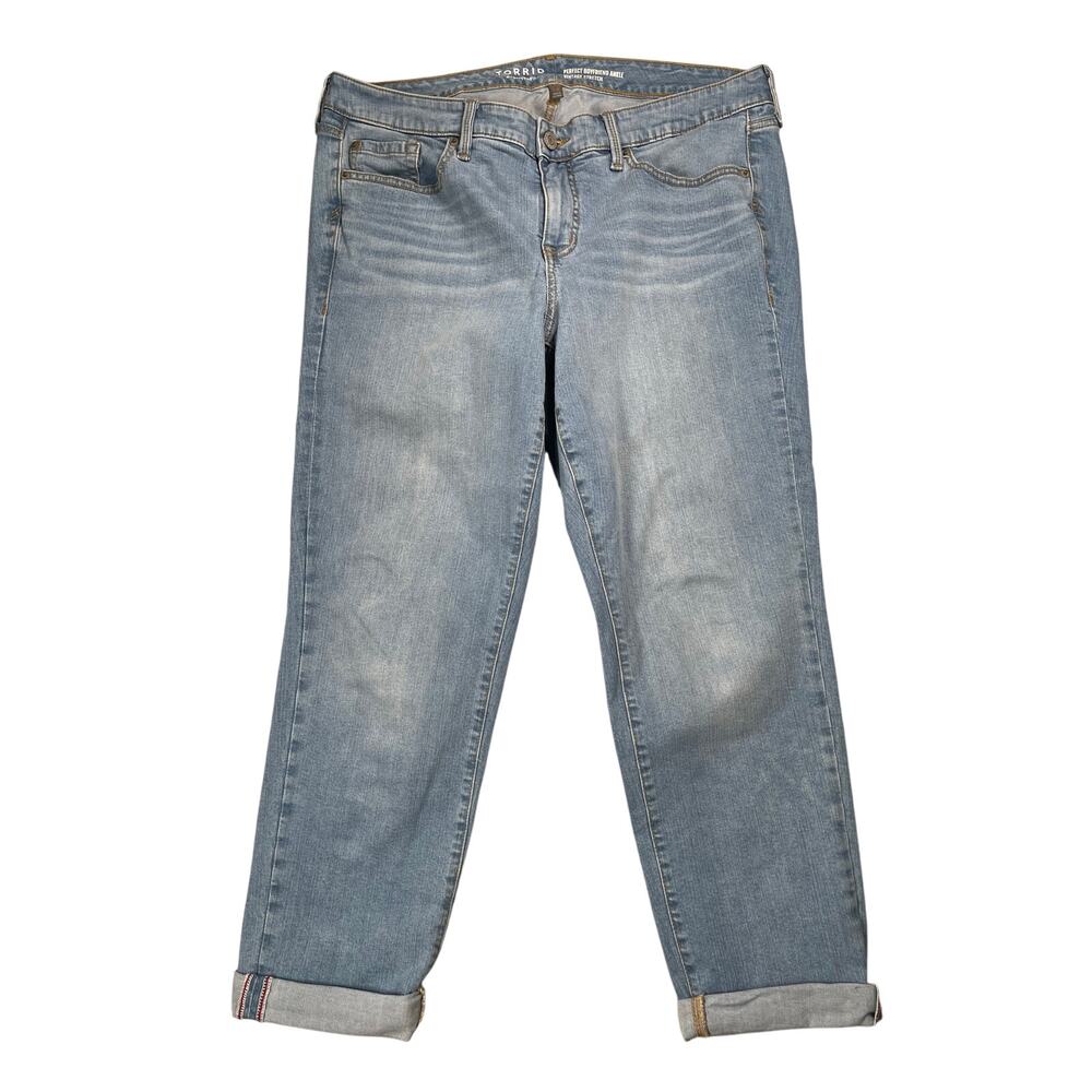 Torrid Jeans Womens 14 Perfect Boyfriend Ankle Vintage Stretch Cuffed Light Wash